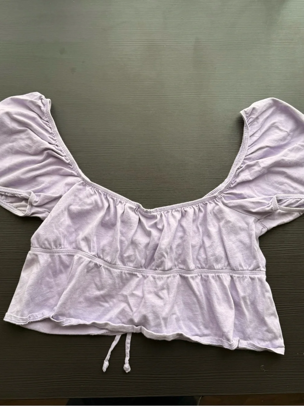 Sunday Best Light Purple Tie-Front Puff Sleeve Crop Top - Picture 4 of 4